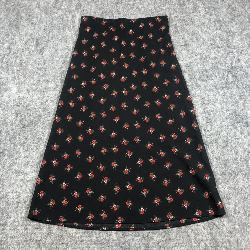 Aeropostale Skirt Juniors XS Black Floral A Line Midi Polyester Casual